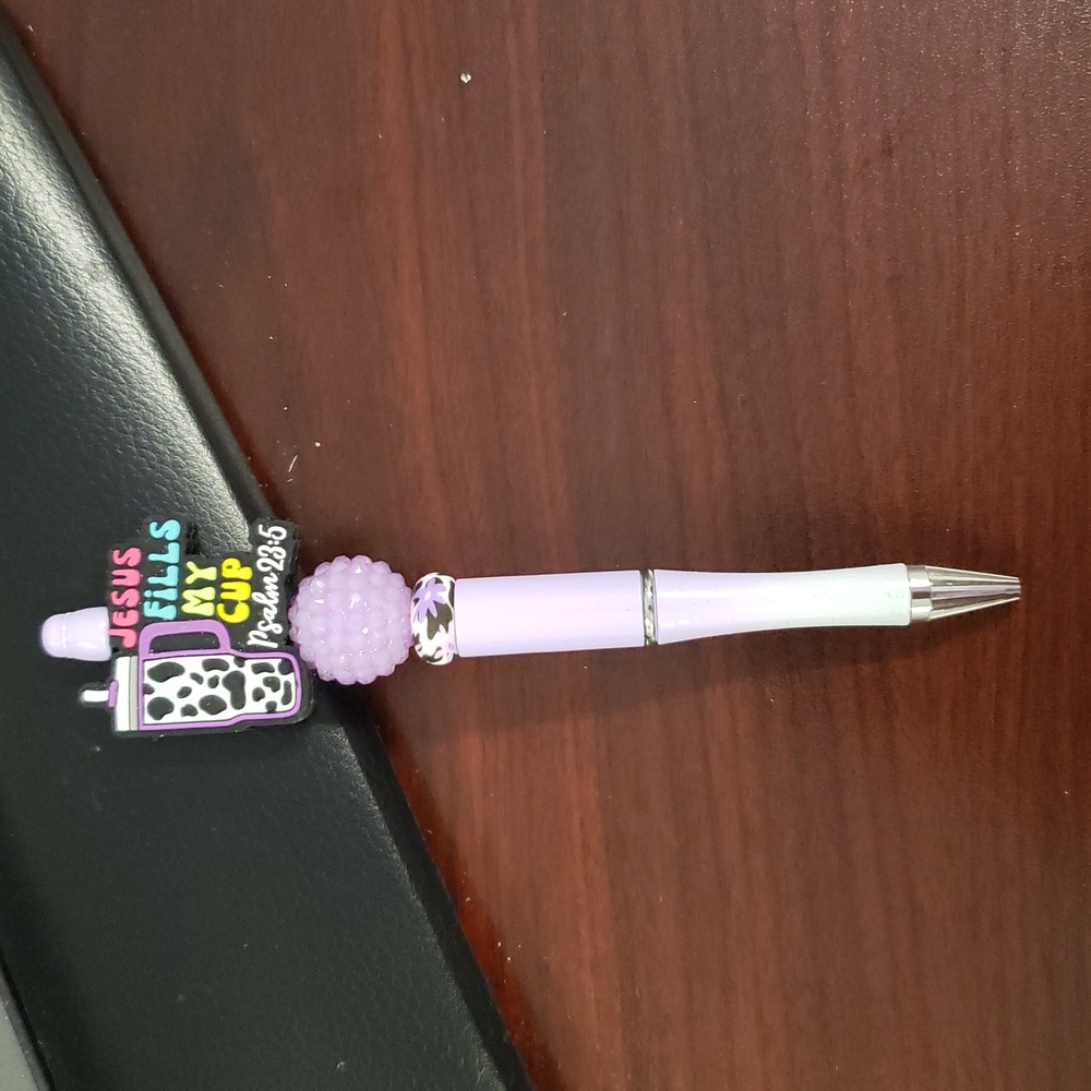 Handmade Jesus Fills My Cup Focal Bead Refillable Beaded Pen